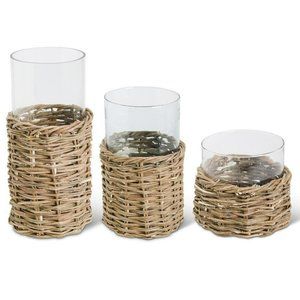 Clear Glass Cylinders in Woven Rattan Basket - Large